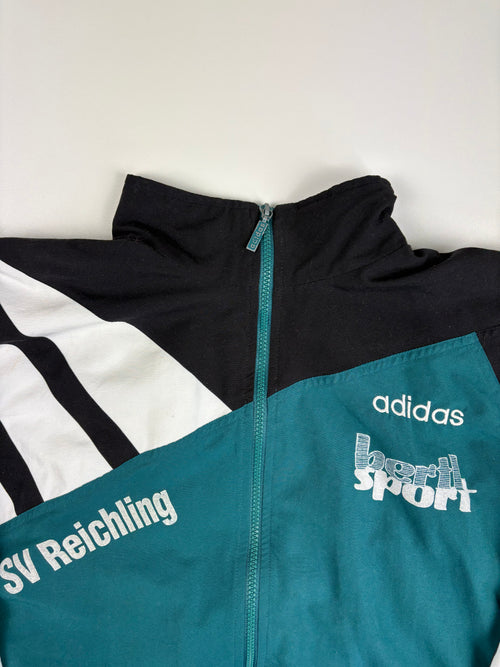 (L) Vintage Adidas Trainingsjacke in schwarz/grün/weiß