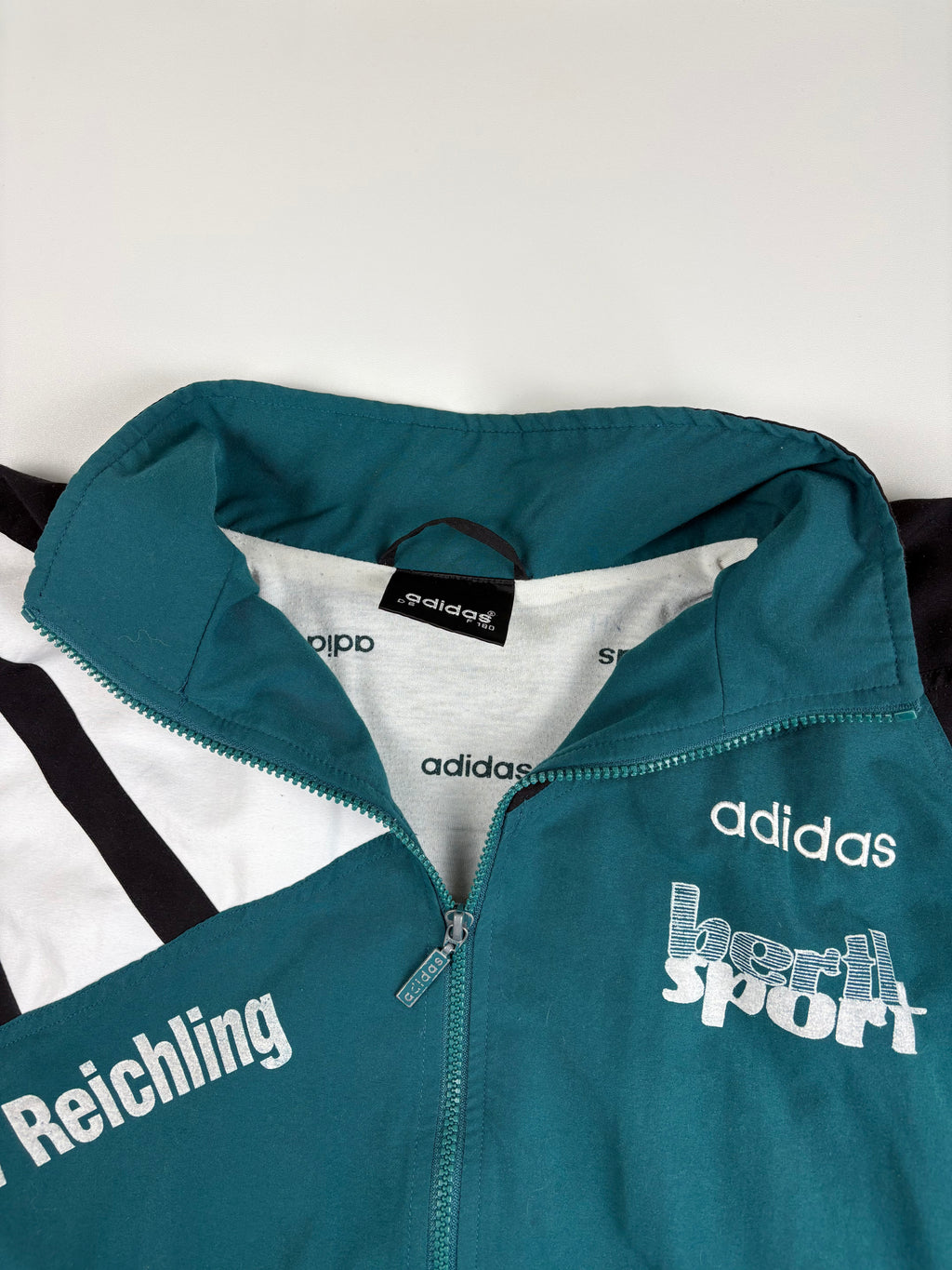 (L) Vintage Adidas Trainingsjacke in schwarz/grün/weiß