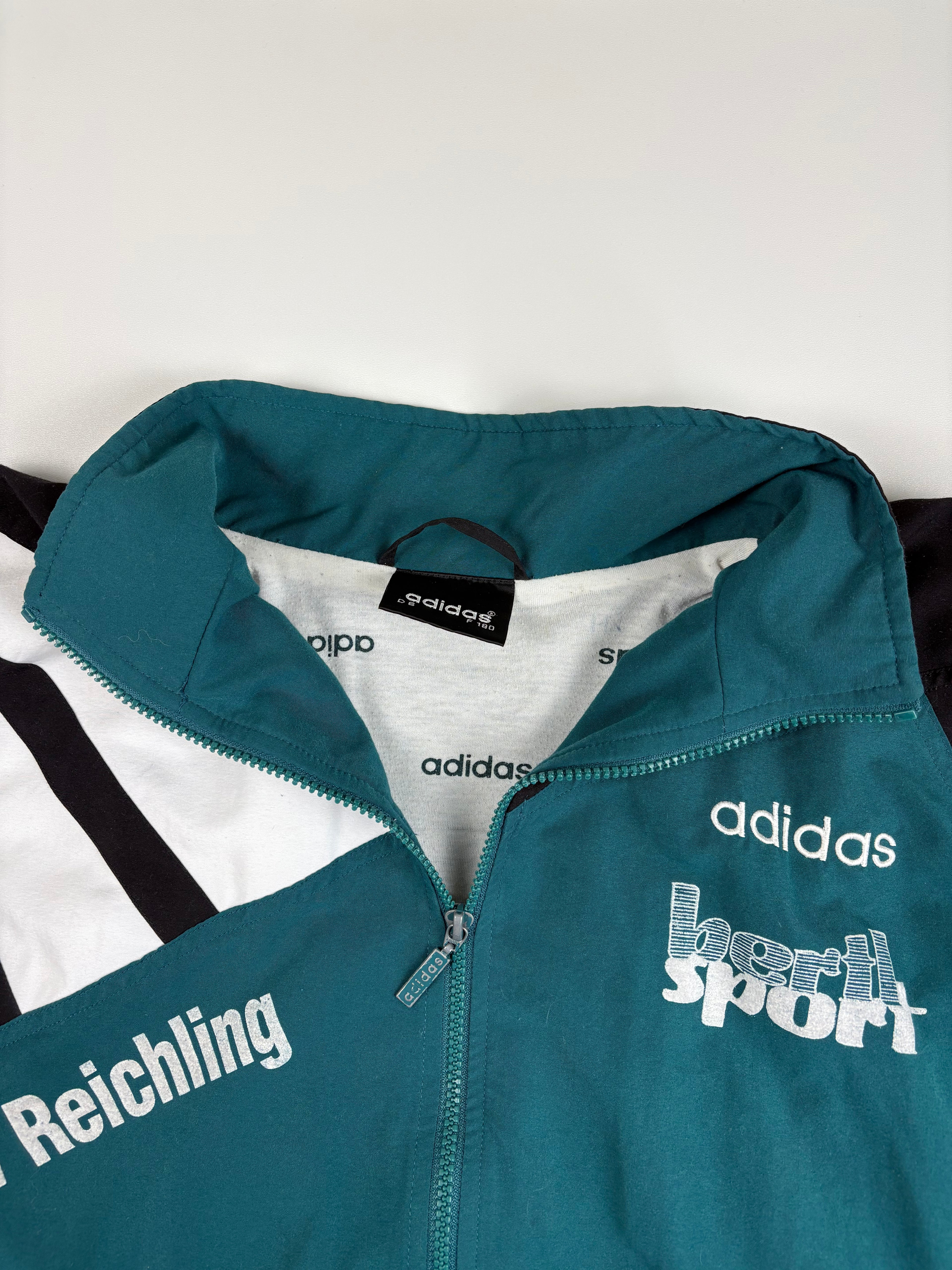 (L) Vintage Adidas Trainingsjacke in schwarz/grün/weiß