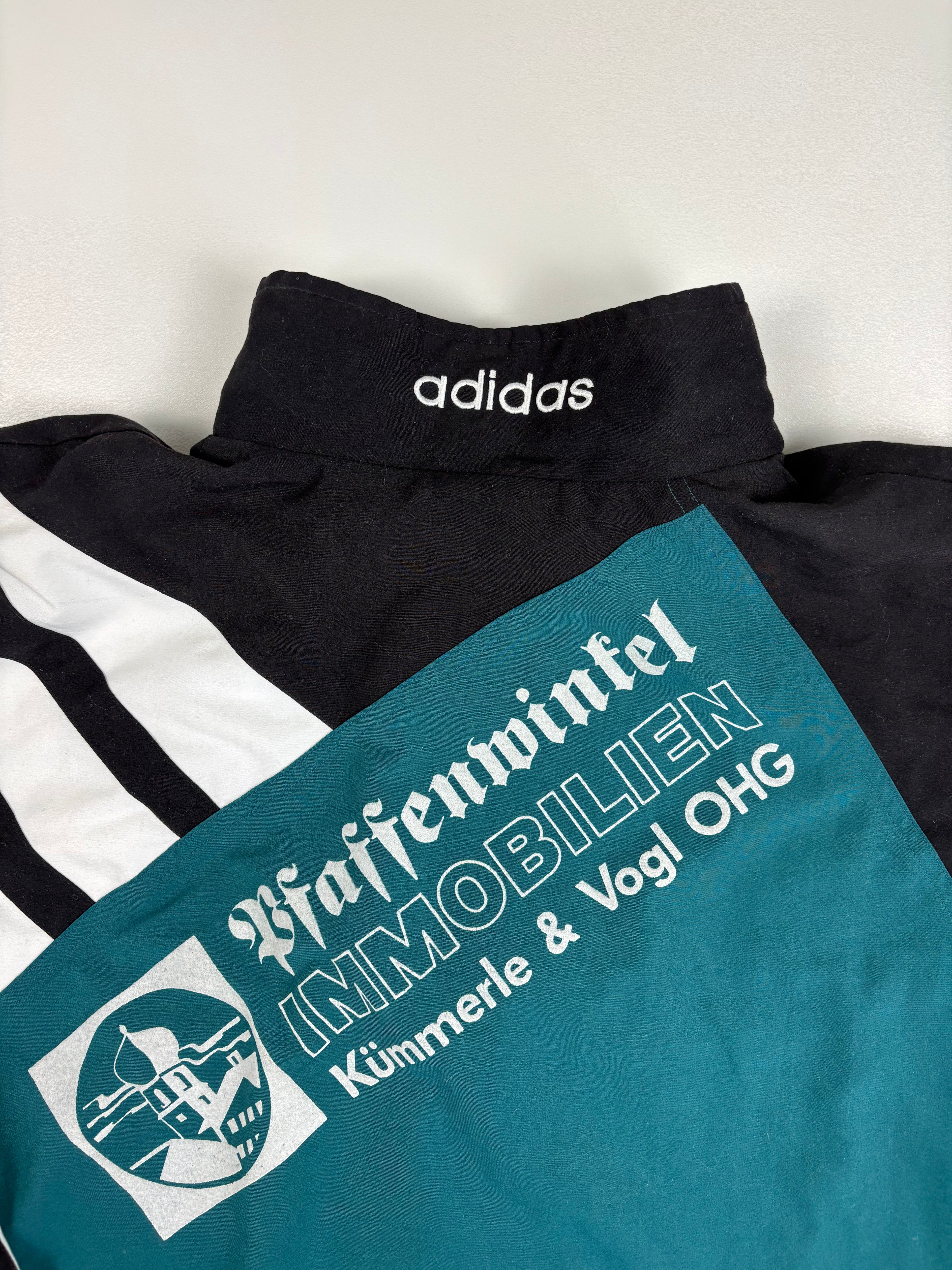 (L) Vintage Adidas Trainingsjacke in schwarz/grün/weiß