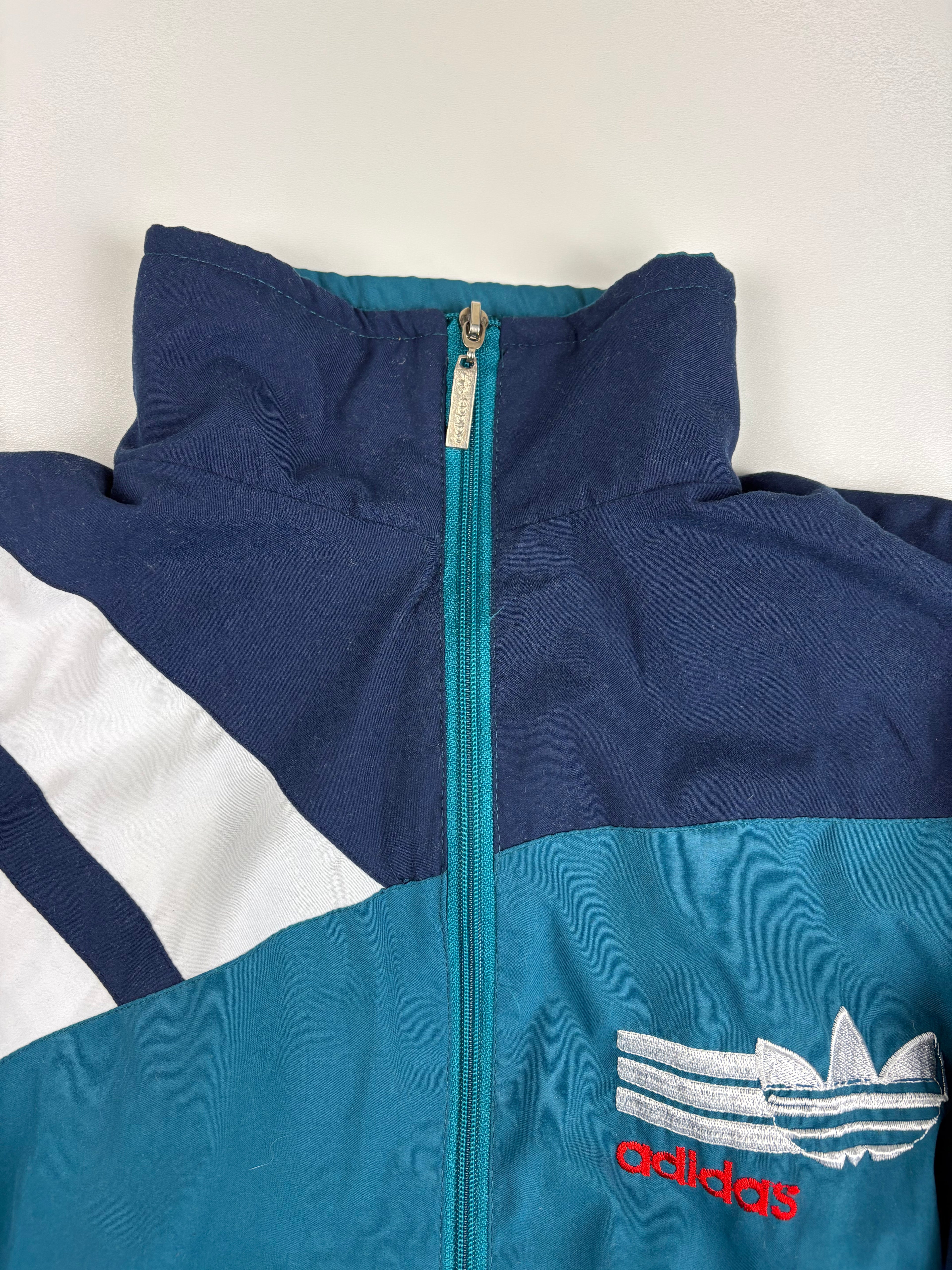 (XXS) Vintage Adidas Trainingsjacke in Türkis/Marineblau