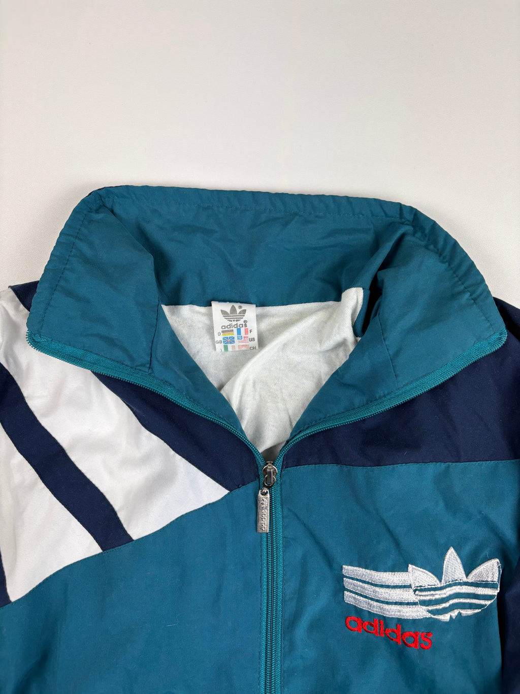 (XXS) Vintage Adidas Trainingsjacke in Türkis/Marineblau