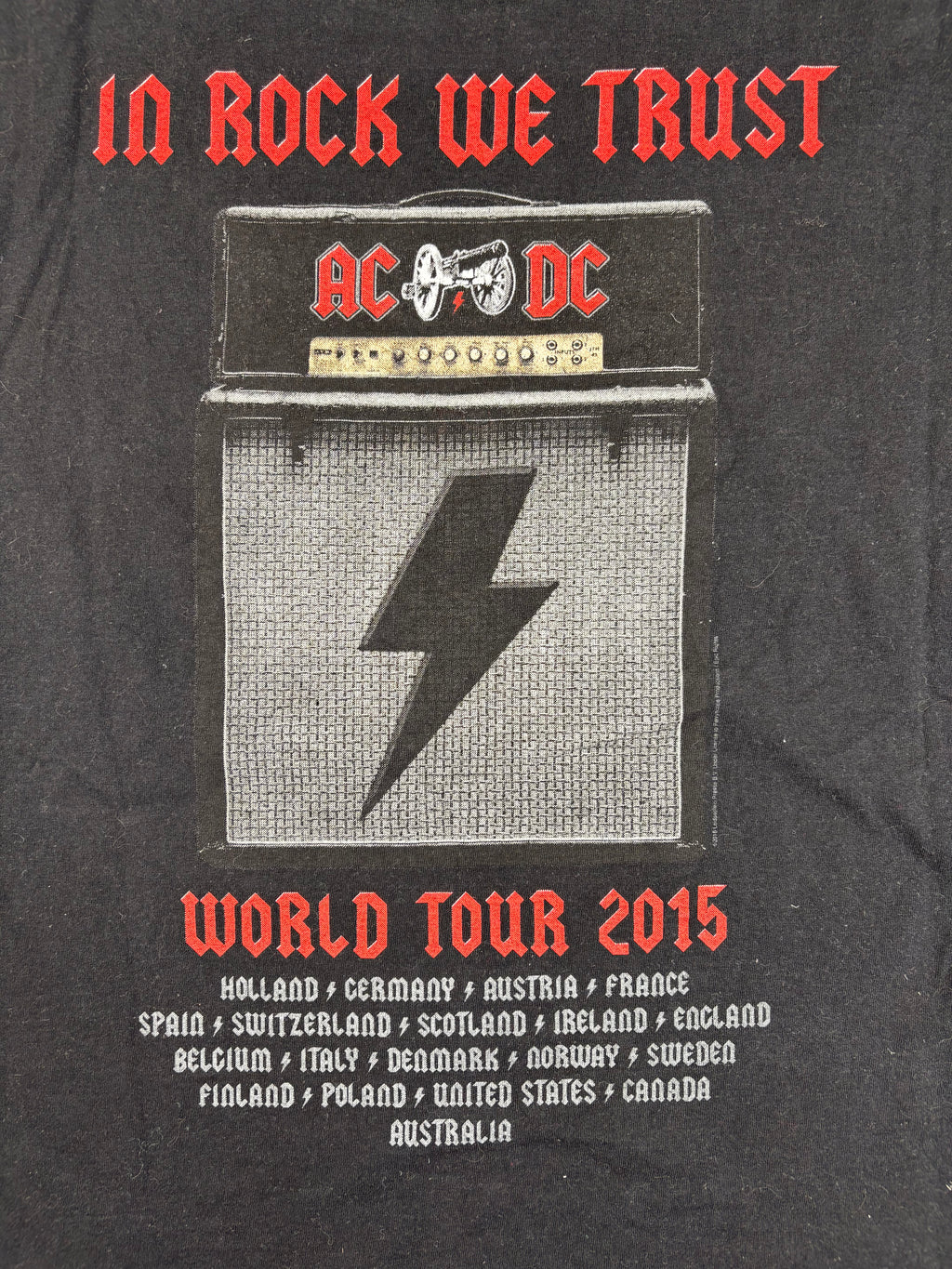 (M-L) ACDC T-Shirt  Backprint "In Rock we trust" in schwarz
