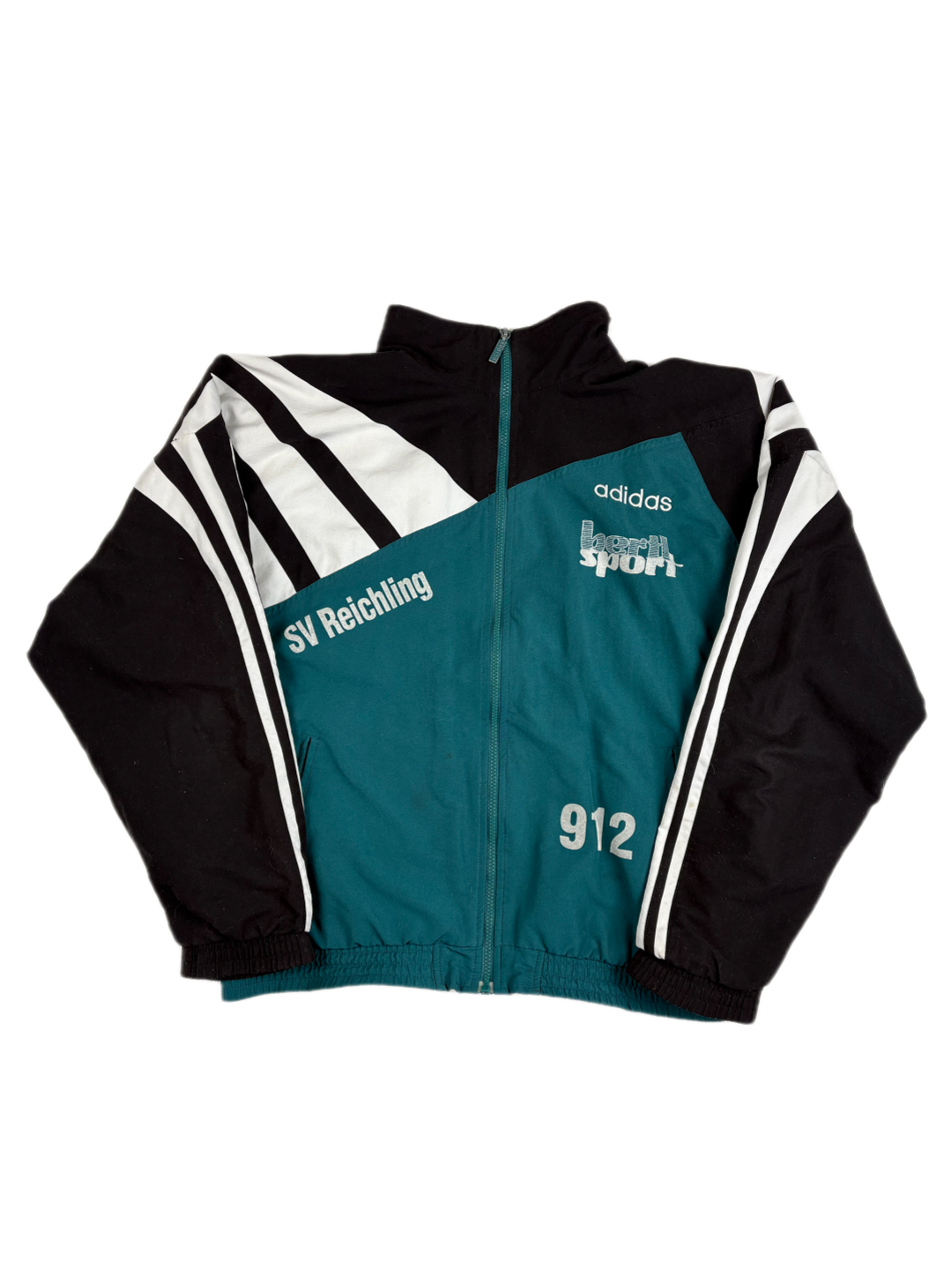 (L) Vintage Adidas Trainingsjacke in schwarz/grün/weiß